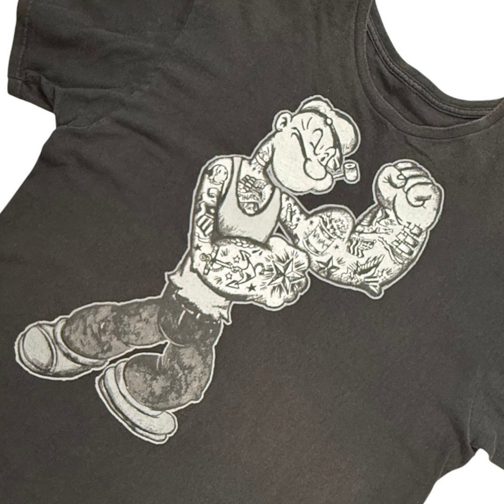 Popeye the Sailor Man Tattooed Graphic T-Shirt Mens XL Black Cotton DT9404‎